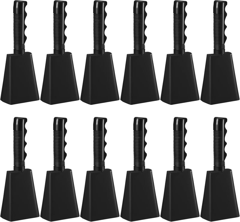 Fiada 12 Pcs Cow Bell 8 Inch Noise Makers for Sporting Events Loud Hand Bell Musical Cheering Cowbell with Handle for Football Classroom Graduation School Events (Black) - Image 1